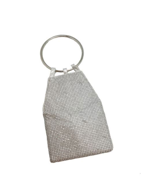 Silver Vertical Clutch Bag with Sparkling Stones